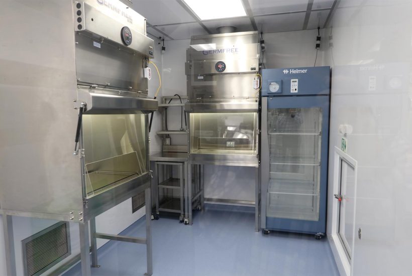 Germfree mobile cGMP BSL-2+ facility Biosafety cabinets inside a cleanroom