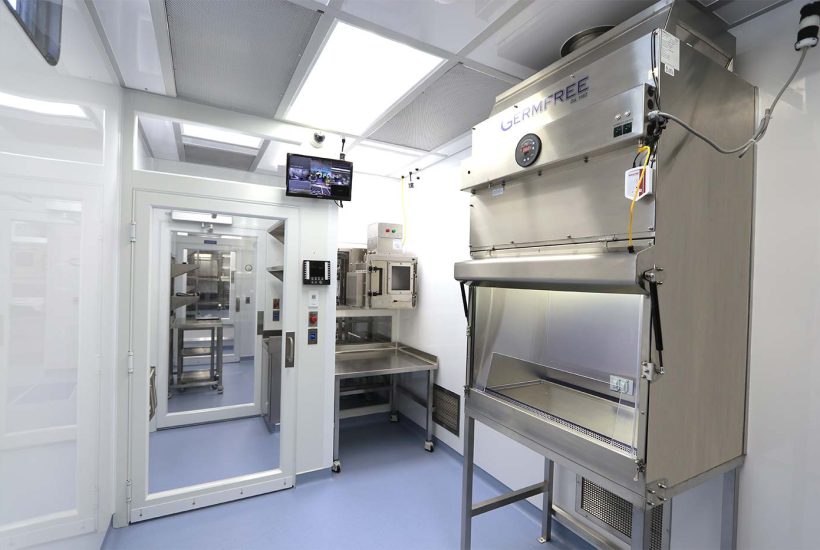 Germfree mobile cGMP BSL-2+ facility Biosafety cabinets inside a cleanroom