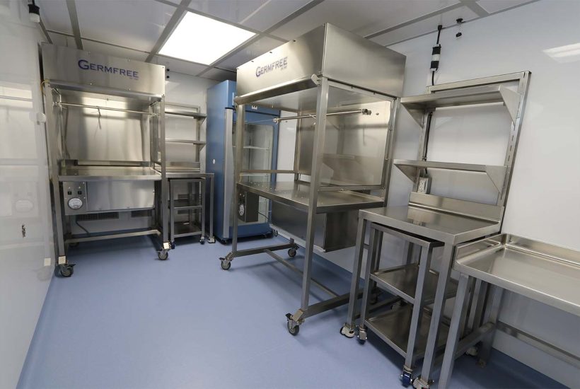 Germfree mobile cGMP BSL-2+ facility Biosafety cabinets inside a cleanroom