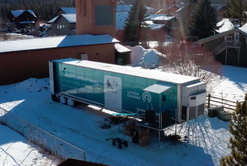 Let's Get Checked Mobile Clinical Laboratory Onsite in Montana Bird's-eye view of a mobile BSL-2+ clinical laboratory