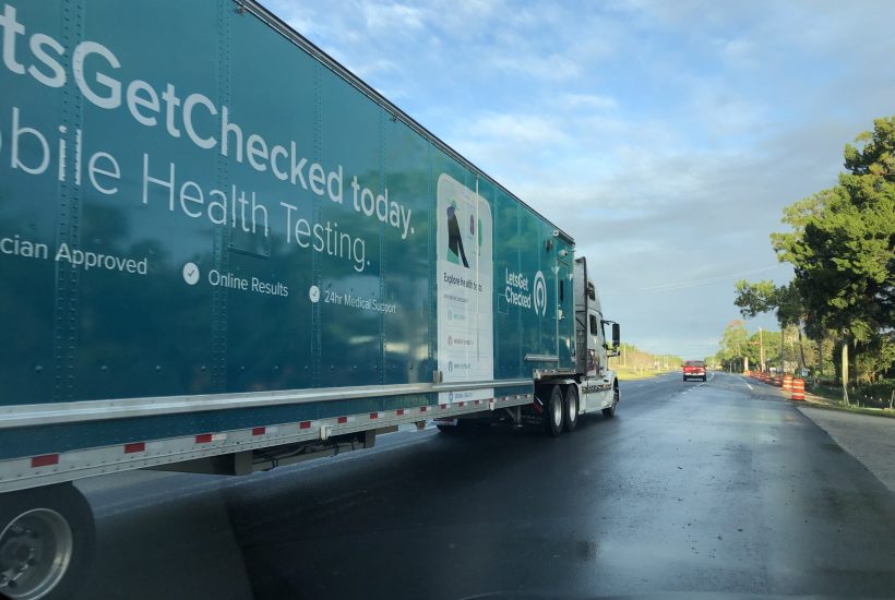 Let's Get Checked Mobile Clinical Laboratory Onsite Exterior view of a mobile clinical laboratory in transit