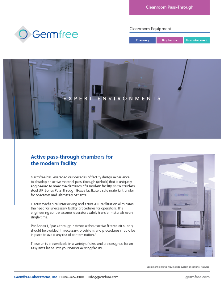 Germfree UP Series Cleanroom Pass Through Box Brochure Cover